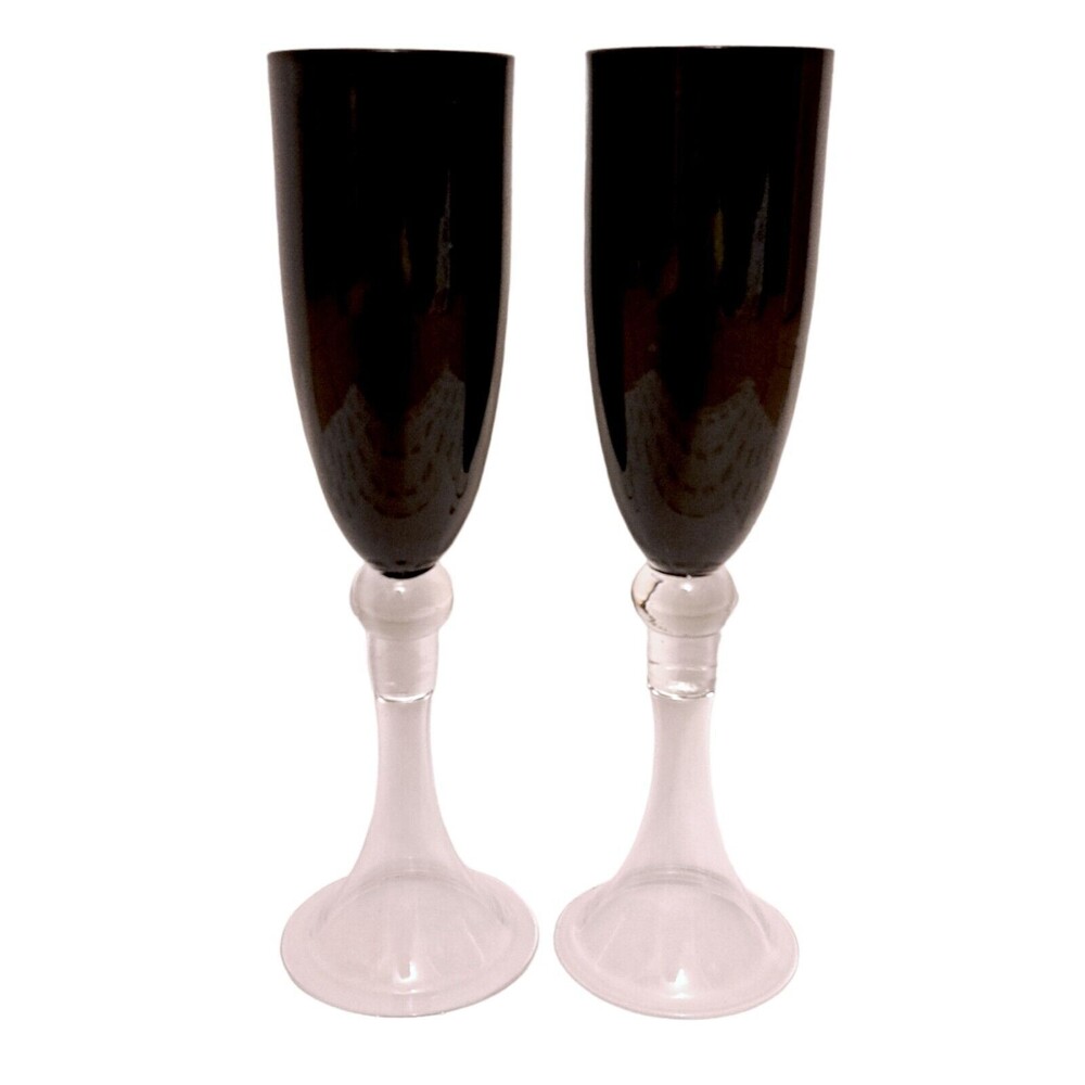 Pier 1 Dante Fluted Champagne Glasses Set of 2 Clear and Black Top